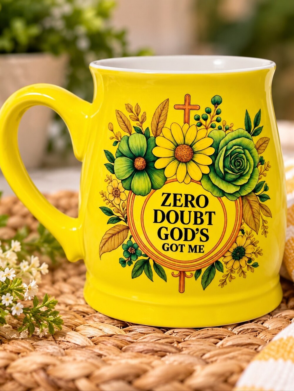 Custom Spokane-Zero Doubt God Got Me Mug – Yellow Floral Coffee Cup 14oz